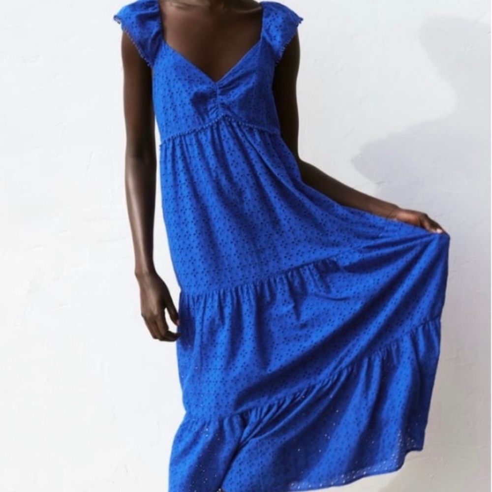 Zara Blue Eyelet Summer Midi Dress - XS - Picture 2 of 6